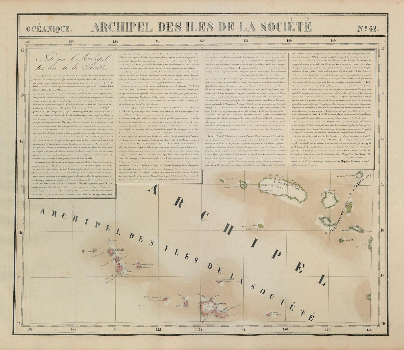 Océanique Iles de la Société #42 Tahiti Rangiroa Polynesia VANDERMAELEN 1827 map
